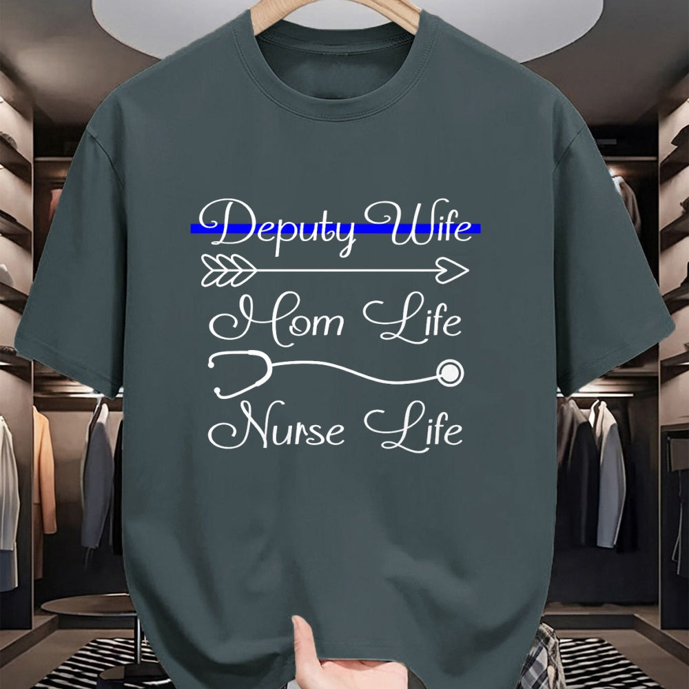 Funny Nurse Shirt, Nurse Unisex T-Shirt/Hoodie/Sweatshirt HLT00 - Deputy Wife Mom Life Nurse Life Premium T-Shirt