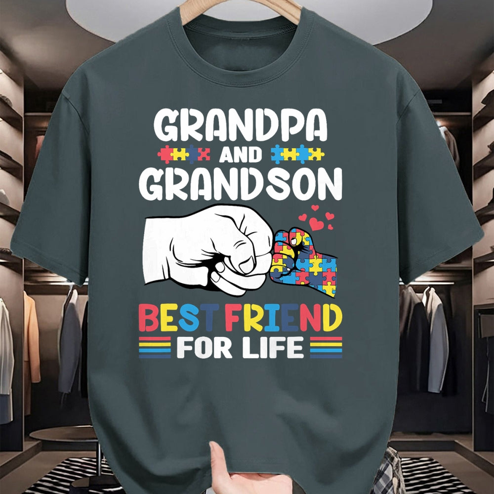 Best Grandpa Shirt, Proud Grandpa Unisex T-Shirt/Hoodie/Sweatshirt HLT00 - Proud Support Autism Grandpa And Grandson Autism Awareness T-Shirt