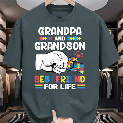 Best Grandpa Shirt, Proud Grandpa Unisex T-Shirt/Hoodie/Sweatshirt HLT00 - Proud Support Autism Grandpa And Grandson Autism Awareness T-Shirt