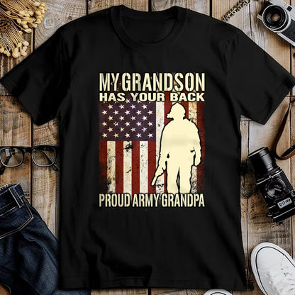 Best Grandpa Shirt, Proud Grandpa Unisex T-Shirt/Hoodie/Sweatshirt HLT00 - My Grandson Has Your Back - US Flag Proud Army Grandpa Gift Long Sleeve T-Shirt