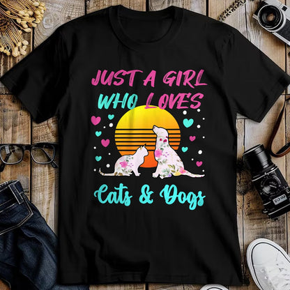 Cat Love Shirt, Funny Cat Lover Gift UnisexT-Shirt/Hoodie/Sweatshirt HLT00 - Just a Girl who Loves Cats and Dogs T-Shirt for Women T-Shirt