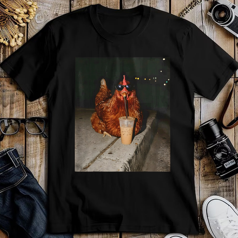 Best Farmer Life Shirt, Funny Farmer UnisexT-Shirt/Hoodie/Sweatshirt HLT00 - Chicken Drinking Iced Coffee Funny Chicken Lover Farmer T-Shirt (1)