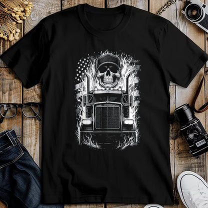 Best Truck Driver Life Shirt, Funny Trucker UnisexT-Shirt/Hoodie/Sweatshirt HLT00 - Trucker Patriotic American Flag Semi Truck Driver Skull T-Shirt, Men, Black, Medium