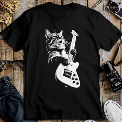 Cat Love Shirt, Funny Cat Lover Gift UnisexT-Shirt/Hoodie/Sweatshirt HLT00 - Rock Cat Playing Guitar - Funny Guitar Cat T-Shirt, Men, Heather Blue, Large