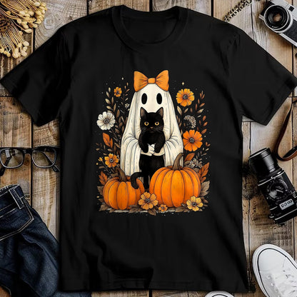 Cat Love Shirt, Funny Cat Lover Gift UnisexT-Shirt/Hoodie/Sweatshirt HLT00 - Vintage Halloween Ghost Holding Black Cat Groovy Floral T-Shirt, Women_s Plus, Black, 2X