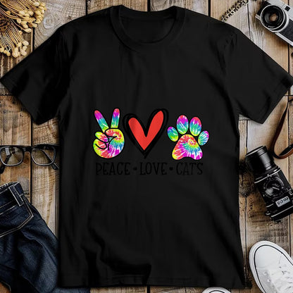 Cat Love Shirt, Funny Cat Lover Gift UnisexT-Shirt/Hoodie/Sweatshirt HLT00 - Peace Love Cats Paws Tie Dye Rainbow Animal Rescue Womens T-Shirt (1)