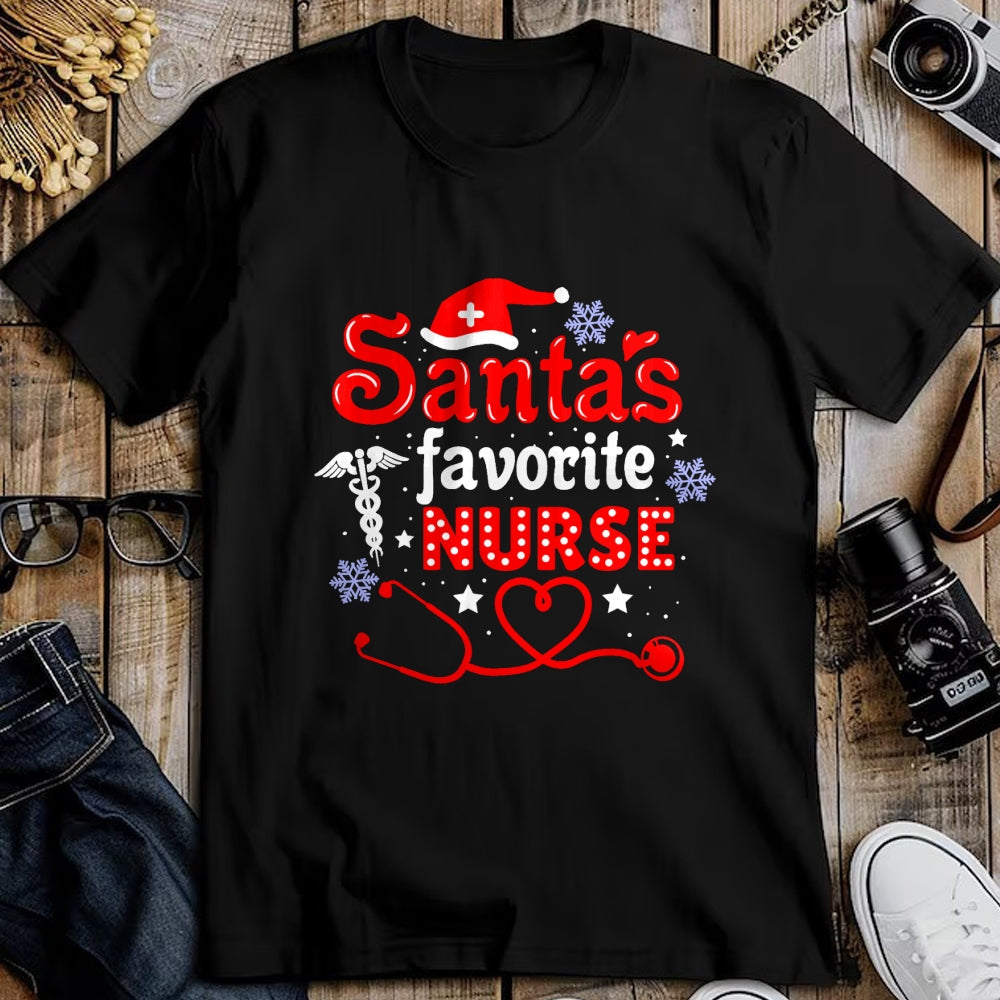 Funny Nurse Shirt, Nurse Unisex T-Shirt/Hoodie/Sweatshirt HLT00 - Santa's Favorite Nurse Christmas Short Sleeve T-Shirt