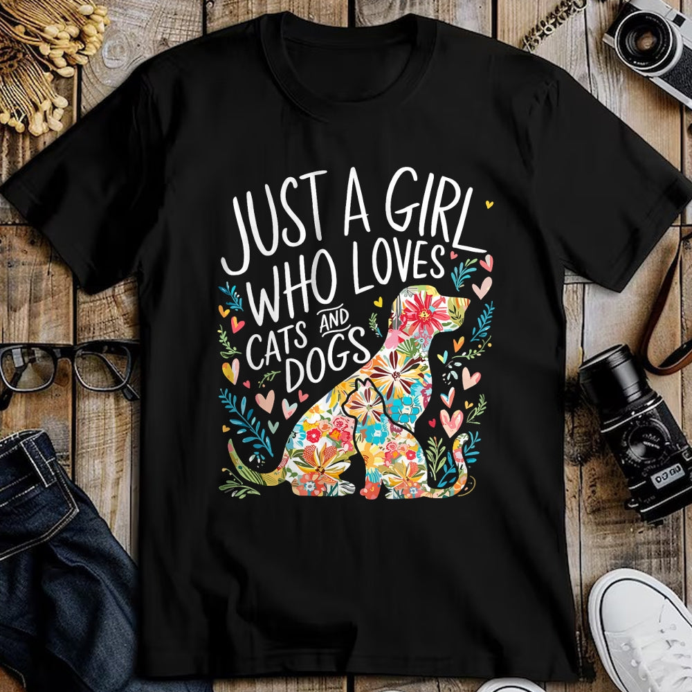 Cat Love Shirt, Funny Cat Lover Gift UnisexT-Shirt/Hoodie/Sweatshirt HLT00 - Just a Girl who Loves Cats and Dogs T-Shirt (1)