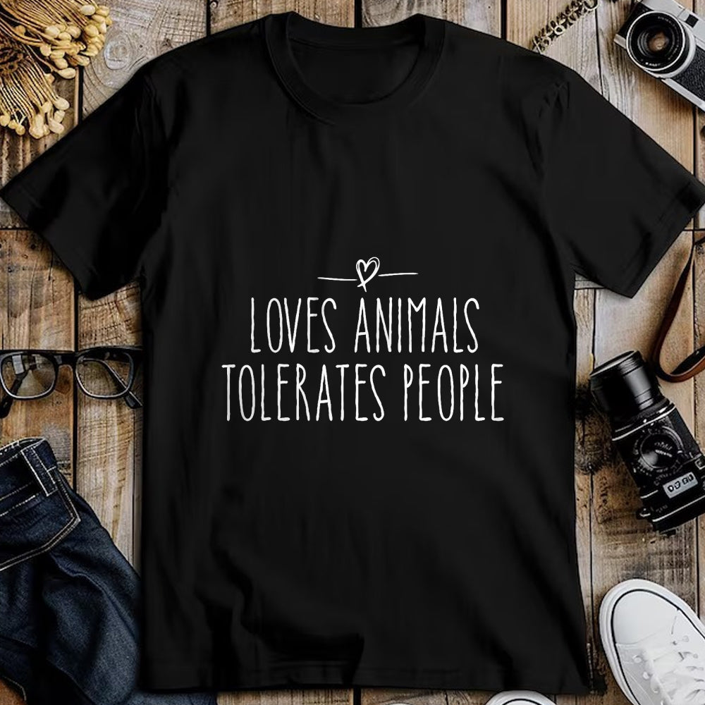 Cat Love Shirt, Funny Cat Lover Gift UnisexT-Shirt/Hoodie/Sweatshirt HLT00 - loves animals tolerates people quote Cat Lover & Dog Love T-Shirt (1)