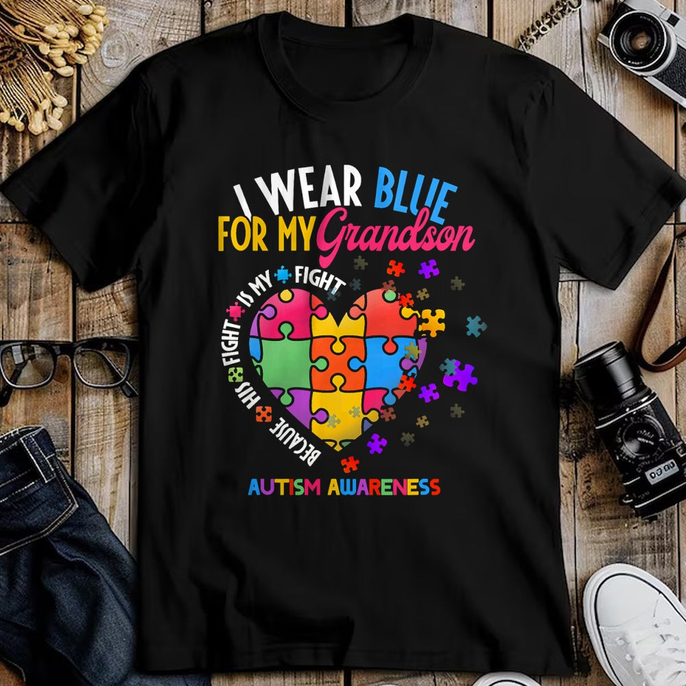 Best Grandpa Shirt, Proud Grandpa Unisex T-Shirt/Hoodie/Sweatshirt HLT00 - Grandma Grandpa I Wear Blue For My Grandson Autism Awareness T-Shirt