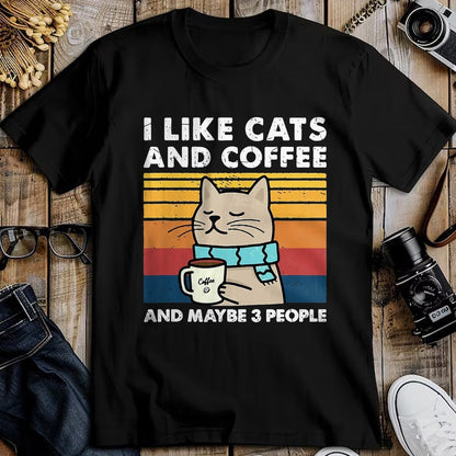 Cat Love Shirt, Funny Cat Lover Gift UnisexT-Shirt/Hoodie/Sweatshirt HLT00 - Funny Cats, I Like Cats and Coffee and Maybe 3 People T-Shirt, Men, Black, 3X-Large