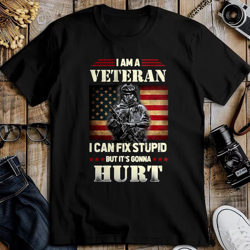 Proud Veteran Shirt, Funny Veteran UnisexT-Shirt/Hoodie/Sweatshirt HLT00 - Distressed I Am A Veteran I Can Fix Stupid - Veterans Day T-Shirt, Men, Black, 3X-Large
