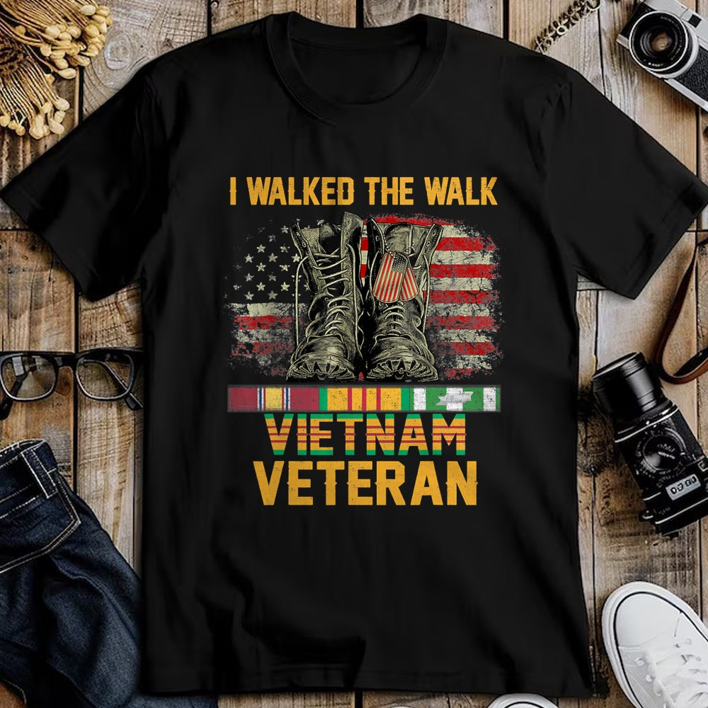 Proud Veteran Shirt, Funny Veteran UnisexT-Shirt/Hoodie/Sweatshirt HLT00 - I Walked The Walk Vietnam Veteran Flag American US Vet T-Shirt