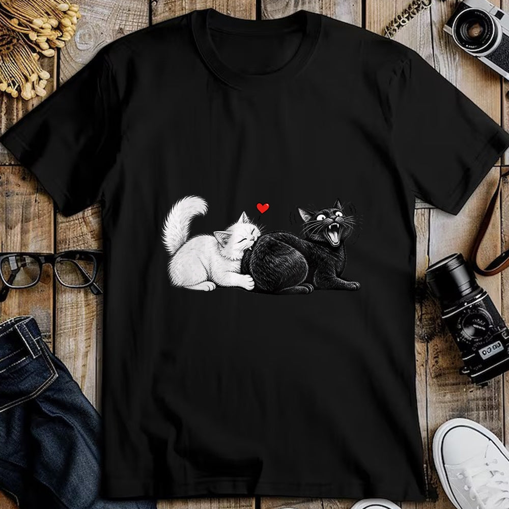 Cat Love Shirt, Funny Cat Lover Gift UnisexT-Shirt/Hoodie/Sweatshirt HLT00 - Women_s Funny Cat Couple Black White Cats Love Cat Biting Cat Butt V-Neck T-Shirt