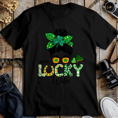Best Wife Shirt, Wife and Husband Unisex T-Shirt/Hoodie/Sweatshirt HLT00 - Gift for wife T shirt, lucky wife   One Lucky Wife Messy Bun Irish St Patricks Day Shamrock T-Shirt