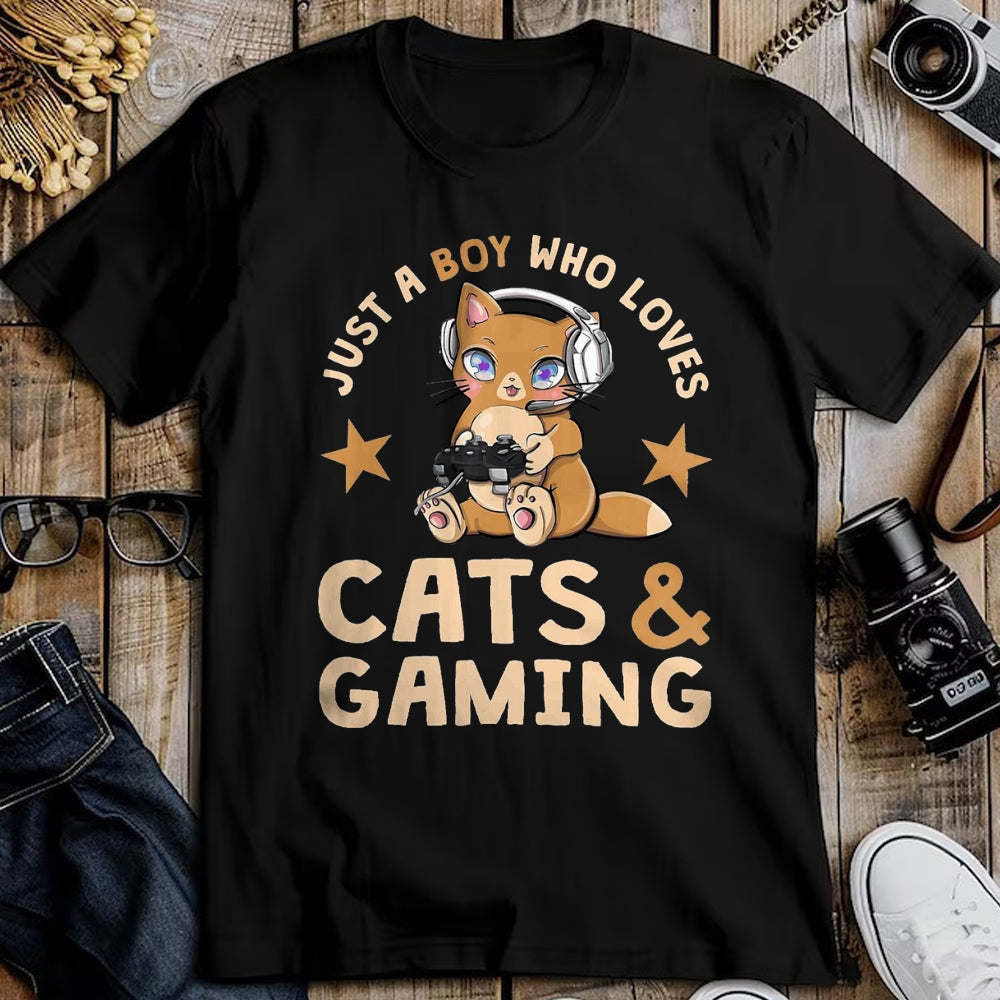 Cat Love Shirt, Funny Cat Lover Gift UnisexT-Shirt/Hoodie/Sweatshirt HLT00 - Just A Boy Who Loves Cats and Gaming Cute Gamer Cat T-Shirt, Men, Black, 3X-Large