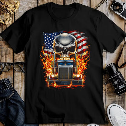 Best Truck Driver Life Shirt, Funny Trucker UnisexT-Shirt/Hoodie/Sweatshirt HLT00 - Trucker Patriotic American Flag Semi Truck Driver Skull T-Shirt (3)