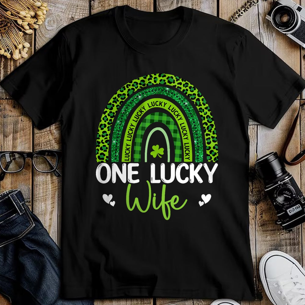 Best Wife Shirt, Wife and Husband Unisex T-Shirt/Hoodie/Sweatshirt HLT00 - Gift for wife T shirt, lucky wife   One Lucky Wife Rainbow Leopard Saint Patrick's Day T-Shirt