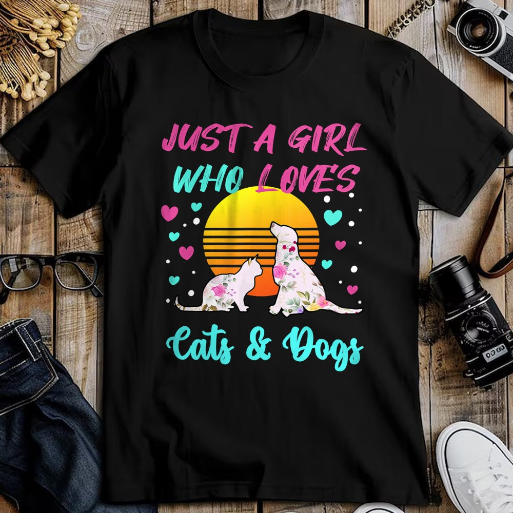 Cat Love Shirt, Funny Cat Lover Gift UnisexT-Shirt/Hoodie/Sweatshirt HLT00 - Just a Girl who Loves Cats and Dogs T-Shirt for Women T-Shirt (1)