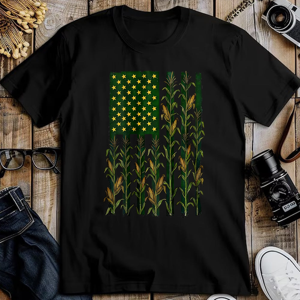 Best Farmer Life Shirt, Funny Farmer UnisexT-Shirt/Hoodie/Sweatshirt HLT00 - American Flag Corn Field Farmer Patriotic (on Back) T-Shirt