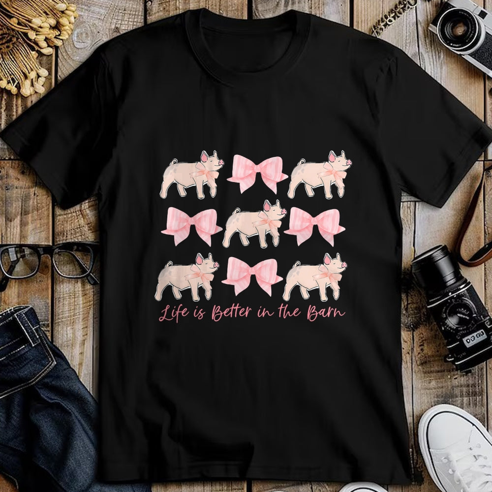 Best Farmer Life Shirt, Funny Farmer UnisexT-Shirt/Hoodie/Sweatshirt HLT00 - Coquette Bow Show Pig Livestock Pig Breeder Stock Show Mom T-Shirt