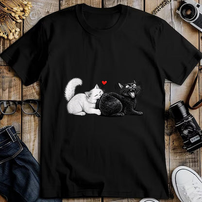 Cat Love Shirt, Funny Cat Lover Gift UnisexT-Shirt/Hoodie/Sweatshirt HLT00 - Funny Cat Couple Black White Cats Love Cat Biting Cat Butt T-Shirt (1)