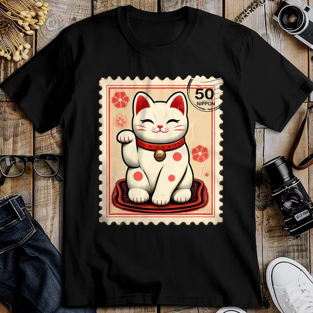 Cat Love Shirt, Funny Cat Lover Gift UnisexT-Shirt/Hoodie/Sweatshirt HLT00 - Maneki Neko Japanese Kawaii Lucky Cat Stamp Retro Aesthetic T-Shirt
