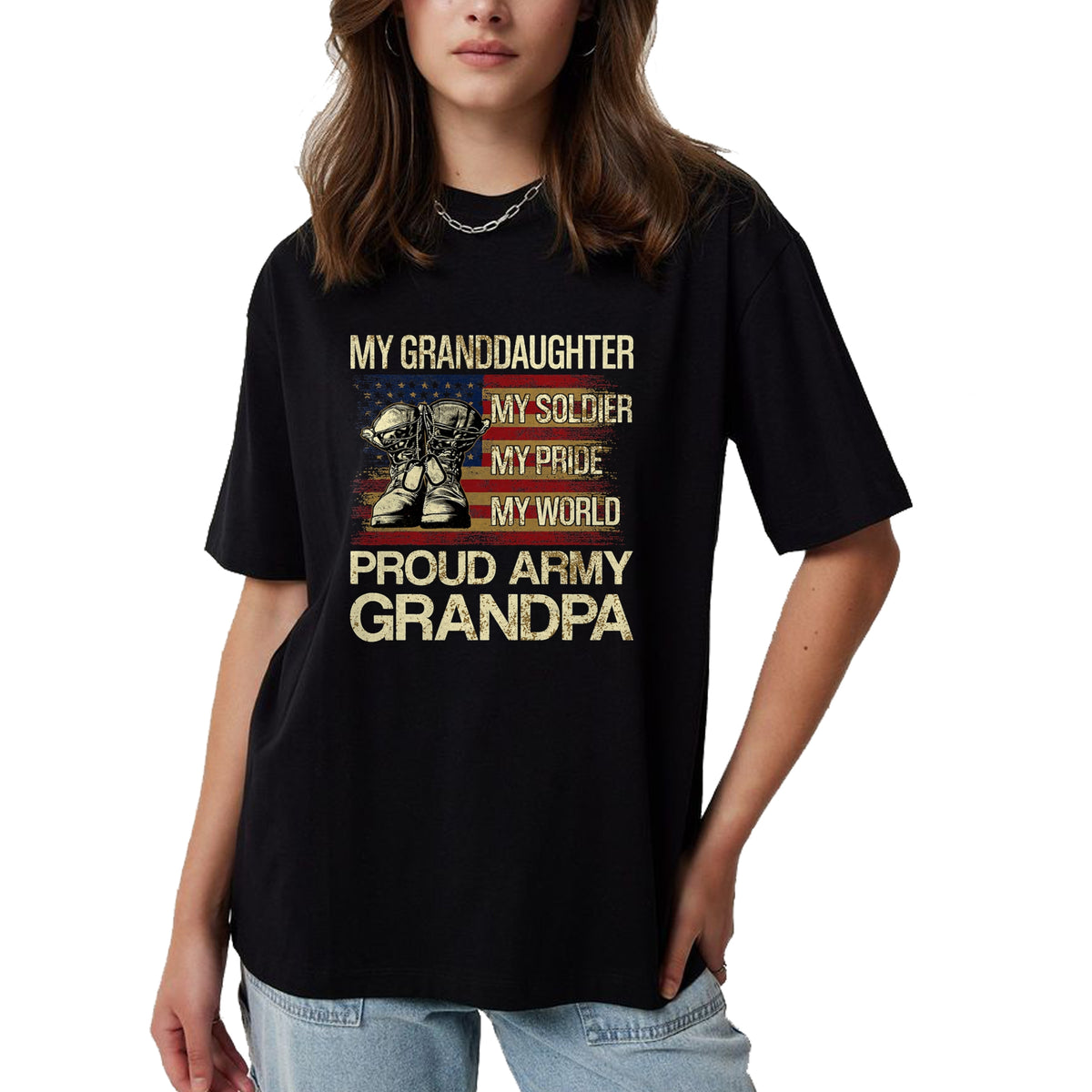 Best Grandpa Shirt, Proud Grandpa Unisex T-Shirt/Hoodie/Sweatshirt HLT00 - My Granddaughter My Soldier My Pride My Hero Proud Grandpa T-Shirt