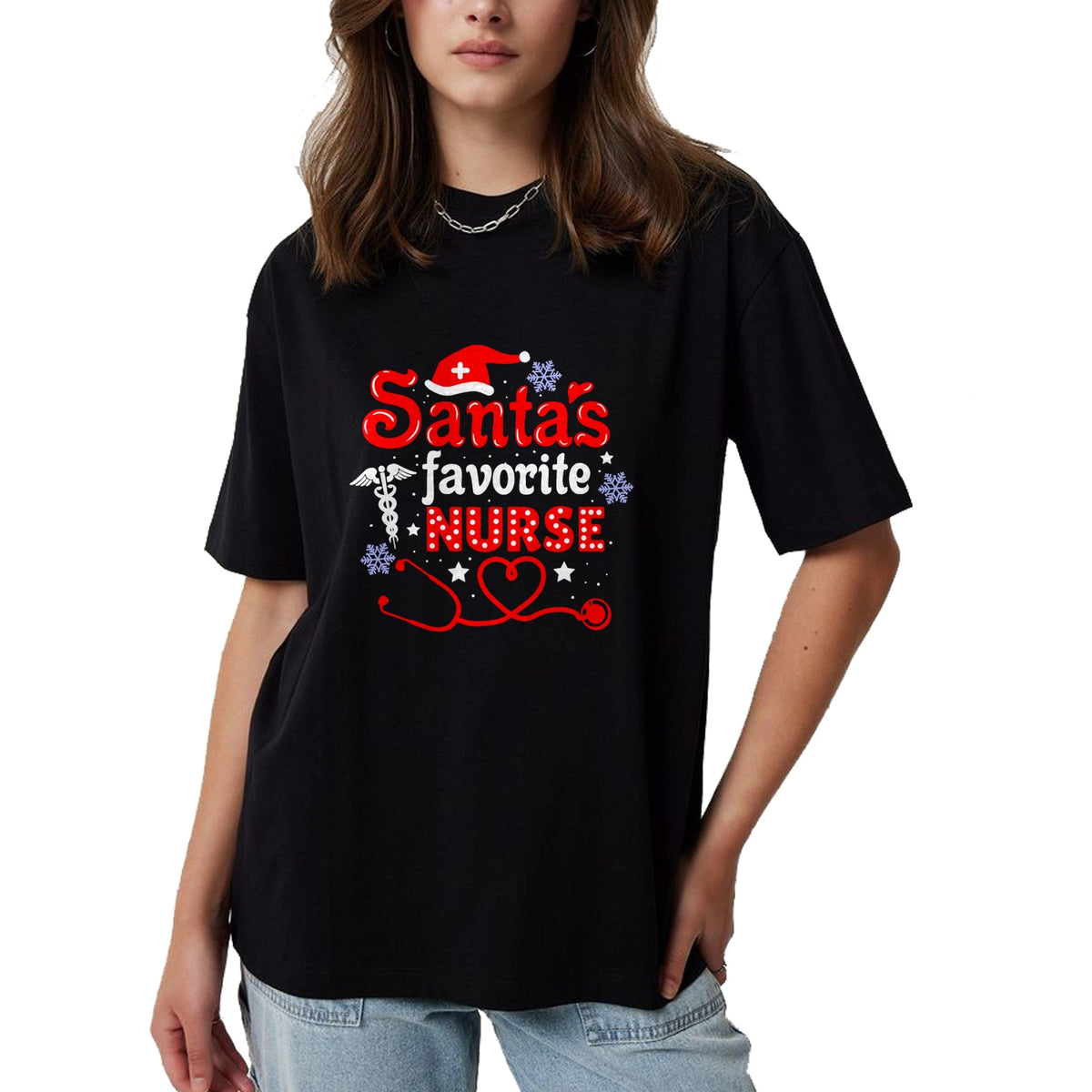 Funny Nurse Shirt, Nurse Unisex T-Shirt/Hoodie/Sweatshirt HLT00 - Santa's Favorite Nurse Christmas Short Sleeve T-Shirt (1)