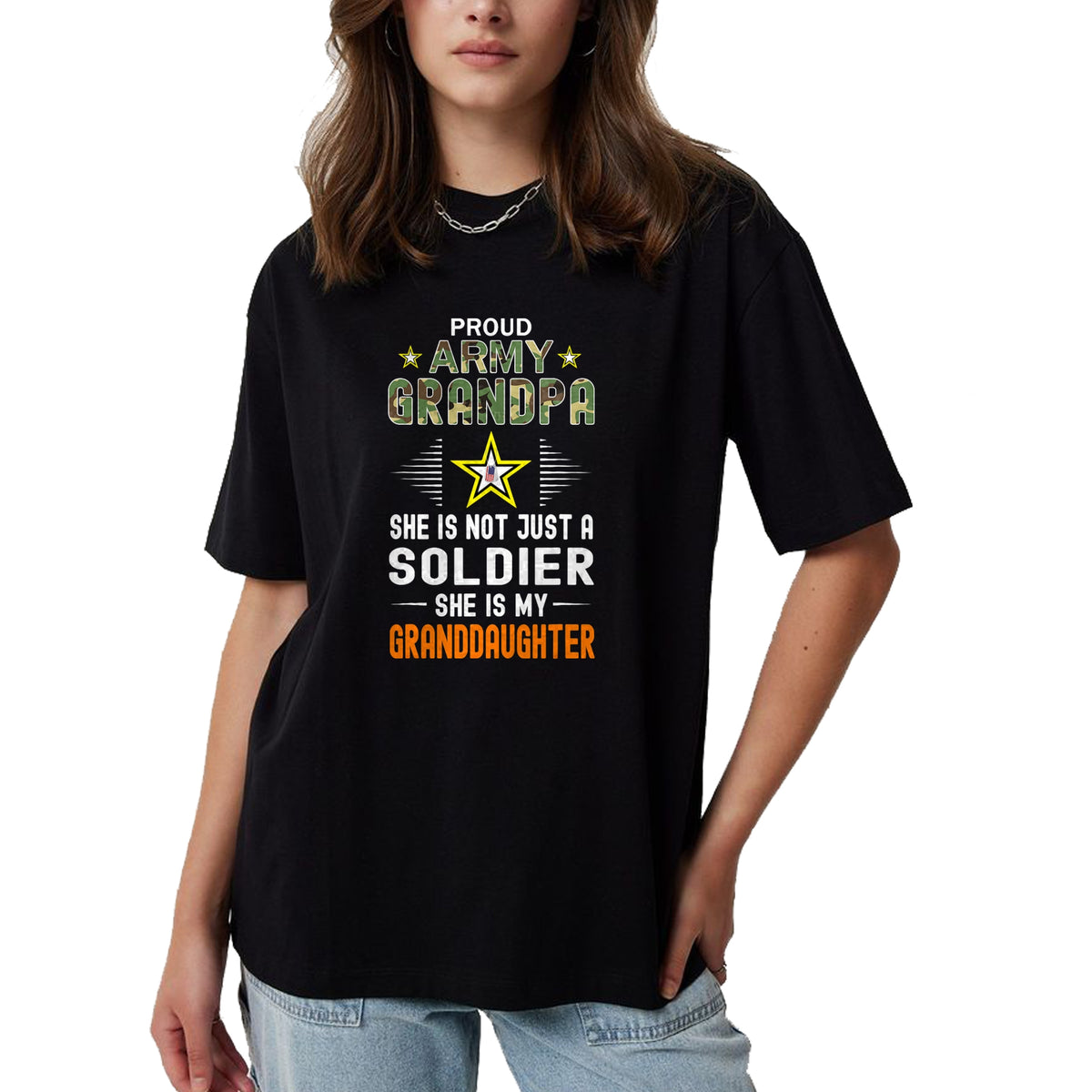 Best Grandpa Shirt, Proud Grandpa Unisex T-Shirt/Hoodie/Sweatshirt HLT00 - She Is A Soldier & Is My Granddaughter-Proud Army Grandpa T-Shirt