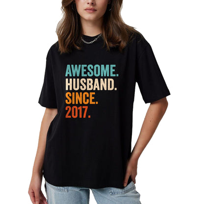 Best Wife Shirt, Wife and Husband Unisex T-Shirt/Hoodie/Sweatshirt HLT00 - Awesome Husband Since 2017 7th wedding anniversary 7 years T-Shirt