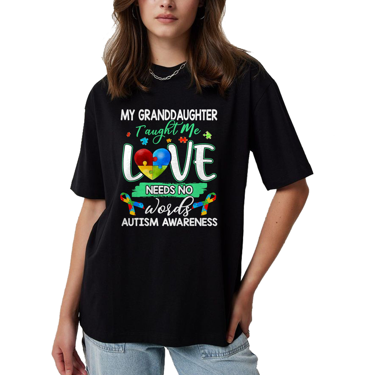 Best Grandpa Shirt, Proud Grandpa Unisex T-Shirt/Hoodie/Sweatshirt HLT00 - Granddaughter Taught Me Love Needs No Words Funny Autism Tee T-Shirt