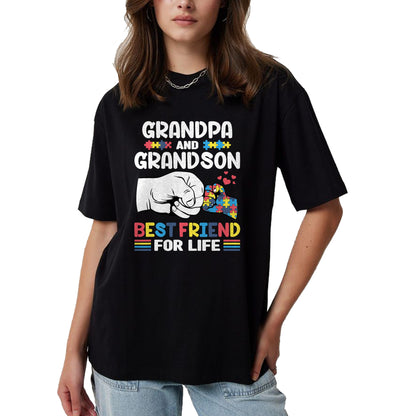 Best Grandpa Shirt, Proud Grandpa Unisex T-Shirt/Hoodie/Sweatshirt HLT00 - Proud Support Autism Grandpa And Grandson Autism Awareness T-Shirt