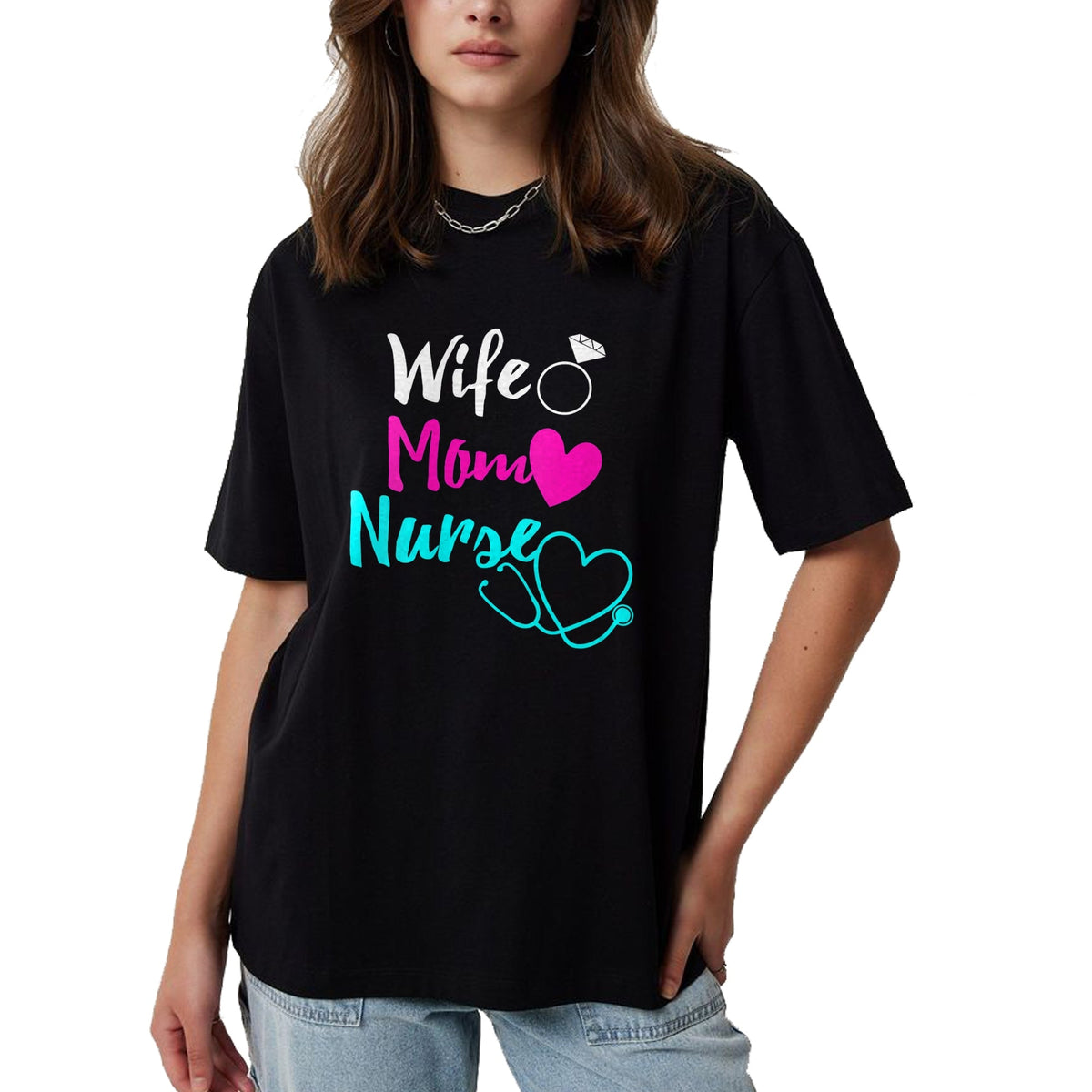 Funny Nurse Shirt, Nurse Unisex T-Shirt/Hoodie/Sweatshirt HLT00 - Womens Wife Mom Nurse Womens RN LPN Mothers Day Gift For Nurses V-Neck T-Shirt