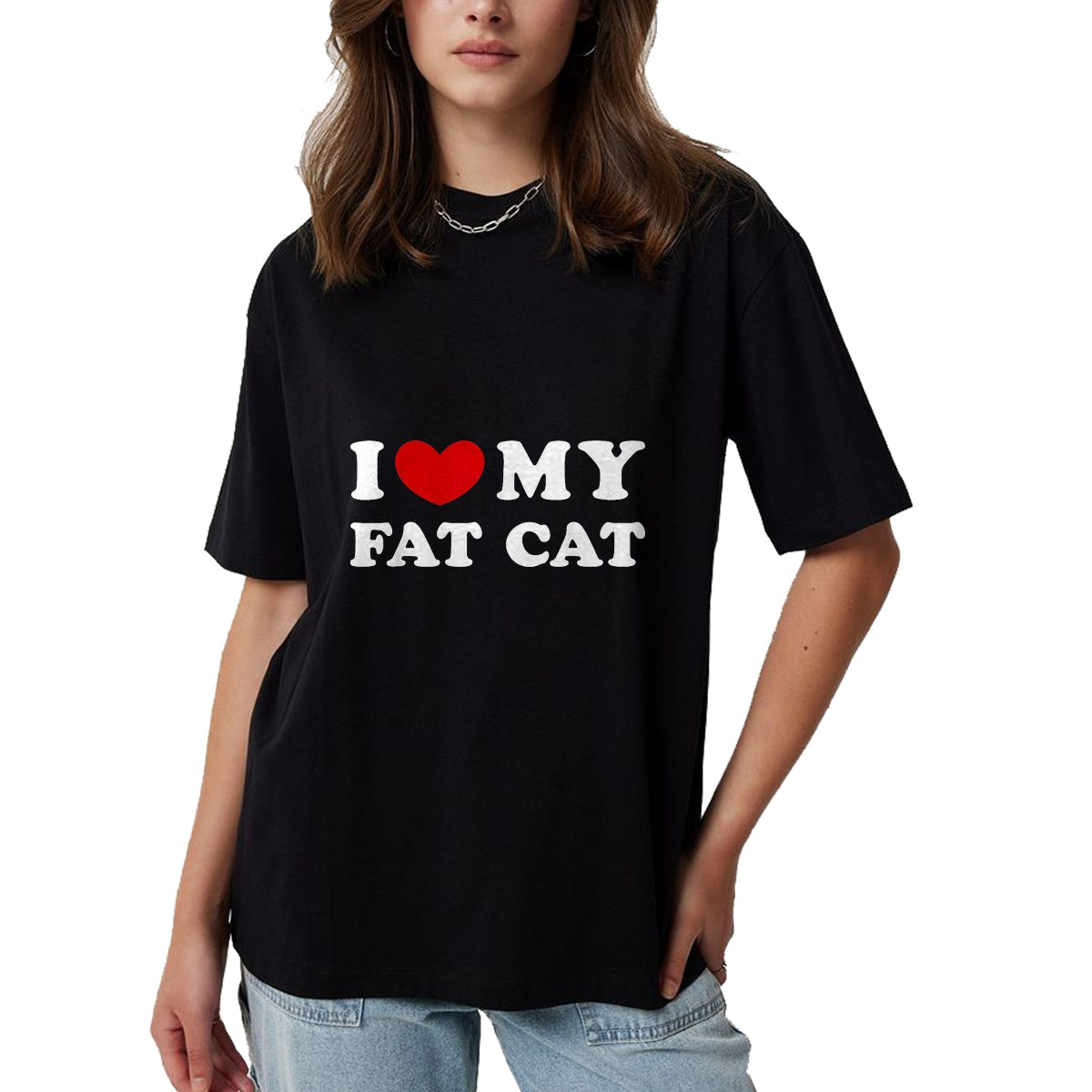Cat Love Shirt, Funny Cat Lover Gift UnisexT-Shirt/Hoodie/Sweatshirt HLT00 - I Love My Fat Cat, I Heart My Fat Cat T-Shirt, Youth, Black, Medium (1)