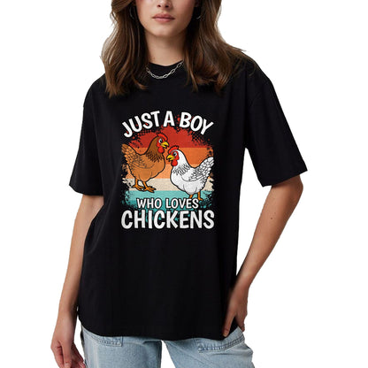 Best Farmer Life Shirt, Funny Farmer UnisexT-Shirt/Hoodie/Sweatshirt HLT00 - Just A Boy Who Loves Chickens Retro Farmer Farming Boys Kids T-Shirt