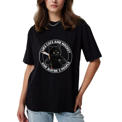 Cat Love Shirt, Funny Cat Lover Gift UnisexT-Shirt/Hoodie/Sweatshirt HLT00 - I Like Cats and Hockey and Maybe 3 People Funny Black Cats T-Shirt, Men, Black, 3X-Large