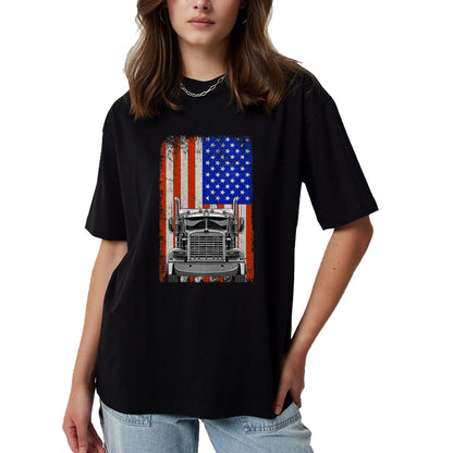 Best Truck Driver Life Shirt, Funny Trucker UnisexT-Shirt/Hoodie/Sweatshirt HLT00 - US American Flag Semi Truck Driver T-Shirt (1)