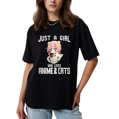 Cat Love Shirt, Funny Cat Lover Gift UnisexT-Shirt/Hoodie/Sweatshirt HLT00 - Just a Girl who Loves Anime and Cats Lover for Teen T-Shirt