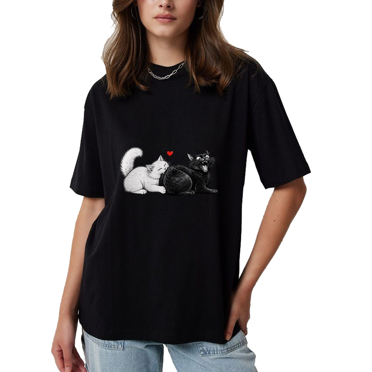 Cat Love Shirt, Funny Cat Lover Gift UnisexT-Shirt/Hoodie/Sweatshirt HLT00 - Women_s Funny Cat Couple Black White Cats Love Cat Biting Cat Butt V-Neck T-Shirt