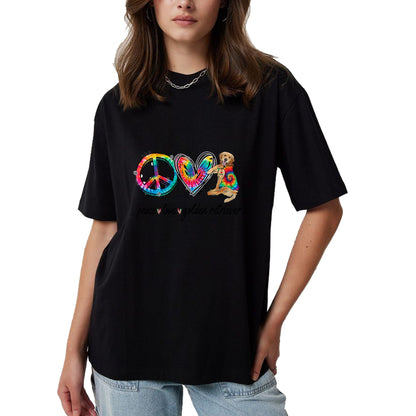 Dog Love Shirt, Dog Lover Gift T-Shirt/Hoodie/Sweatshirt HLT00 - Peace Love Golden Retriever Tie Dye Rainbow Dog Lover T-Shirt