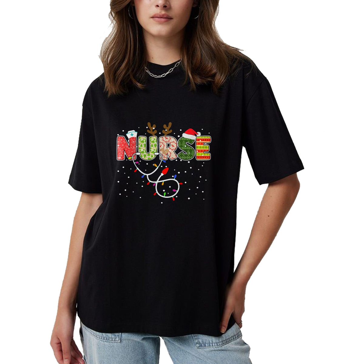 Funny Nurse Shirt, Nurse Unisex T-Shirt/Hoodie/Sweatshirt HLT00 - Stethoscope Santa Hat Reindeer Xmas Christmas Nurse T-Shirt