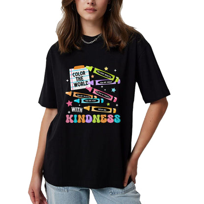 Best Teacher Shirt, Funny Teacher UnisexT-Shirt/Hoodie/Sweatshirt HLT00 - Color The World with Kindness Crayon Positivity Teacher T-Shirt