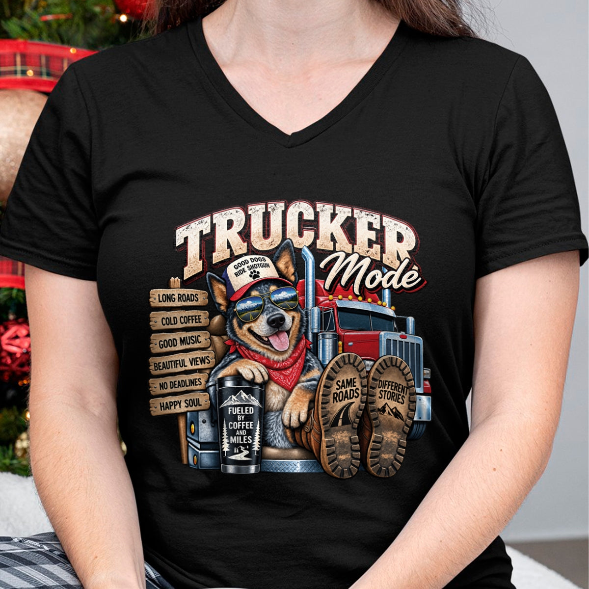 Best Truck Driver Life Shirt, Funny Trucker UnisexT-Shirt/Hoodie/Sweatshirt HLT00 - Funny Trucker Blue Heeler Dog Semi Truck Driver Humor Design Long Sleeve T-Shirt