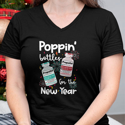 Funny Nurse Shirt, Nurse Unisex T-Shirt/Hoodie/Sweatshirt HLT00 - ICU Nurses New Year Eve Outfits Poppin Bottles PICU ER Nurse T-Shirt