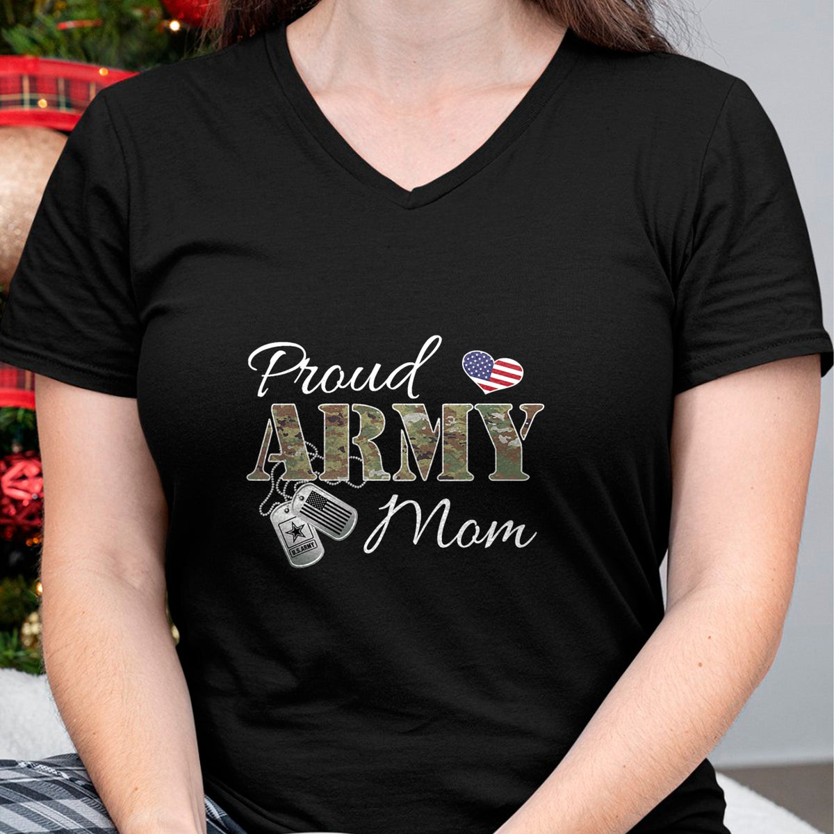 Dog Love Shirt, Dog Lover Gift T-Shirt/Hoodie/Sweatshirt HLT00 - Pride Military Mom with Dog Tag US Flag T-Shirt