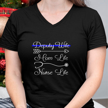Funny Nurse Shirt, Nurse Unisex T-Shirt/Hoodie/Sweatshirt HLT00 - Deputy Wife Mom Life Nurse Life Premium T-Shirt