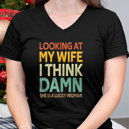 Best Wife Shirt, Wife and Husband Unisex T-Shirt/Hoodie/Sweatshirt HLT00 - Gift for wife T shirt, lucky wife   My Wife Is A Lucky Woman Husband Wife Themed Present Tank Top (1)