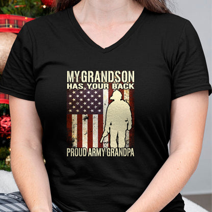 Best Grandpa Shirt, Proud Grandpa Unisex T-Shirt/Hoodie/Sweatshirt HLT00 - My Grandson Has Your Back - US Flag Proud Army Grandpa Gift Long Sleeve T-Shirt