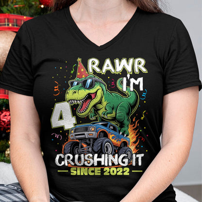 Best Dinosaur Lover Shirt, Funny Dinosaur UnisexT-Shirt/Hoodie/Sweatshirt HLT00 - 4th Birthday Monster Truck Dinosaur 4 Years Old Birthday Boy T-Shirt